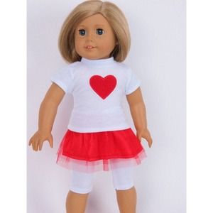 Doll Ballerina Red & White Tutu Skirt Set with Leggings fits most 18" Dolls